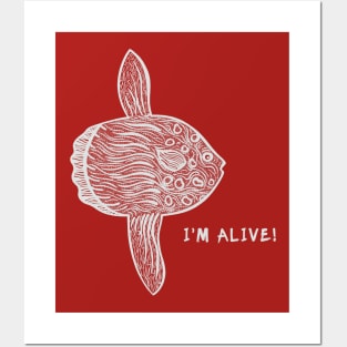 Ocean Sunfish or Common Mola - I'm Alive! - fish design Posters and Art